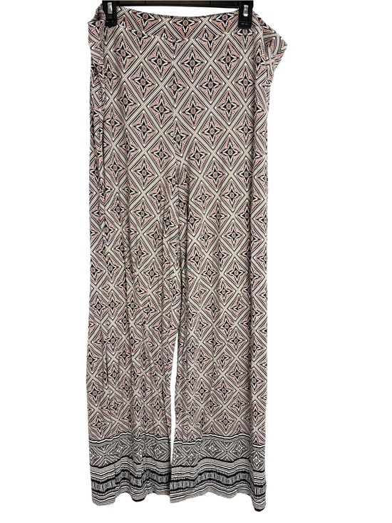 Cato Pants - 3/$20 Cato Geometric Print Wide Leg Pants in Cream and Black with Pink Accents